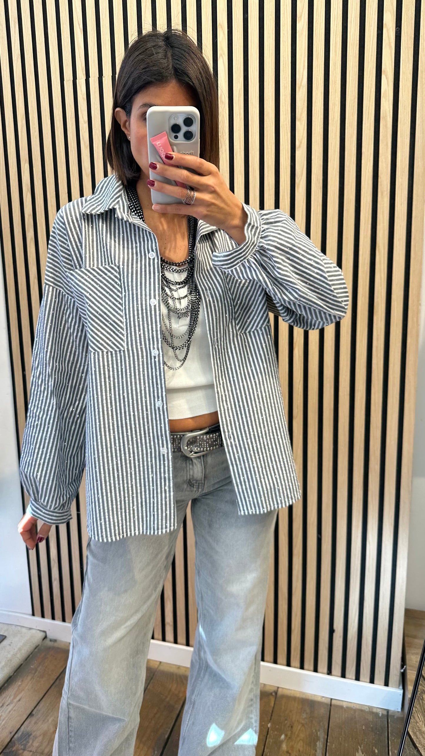 Camicia gessata strass