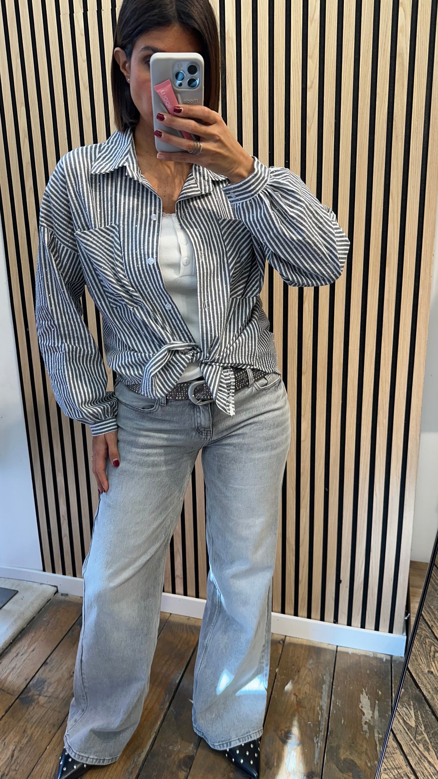 Camicia gessata strass