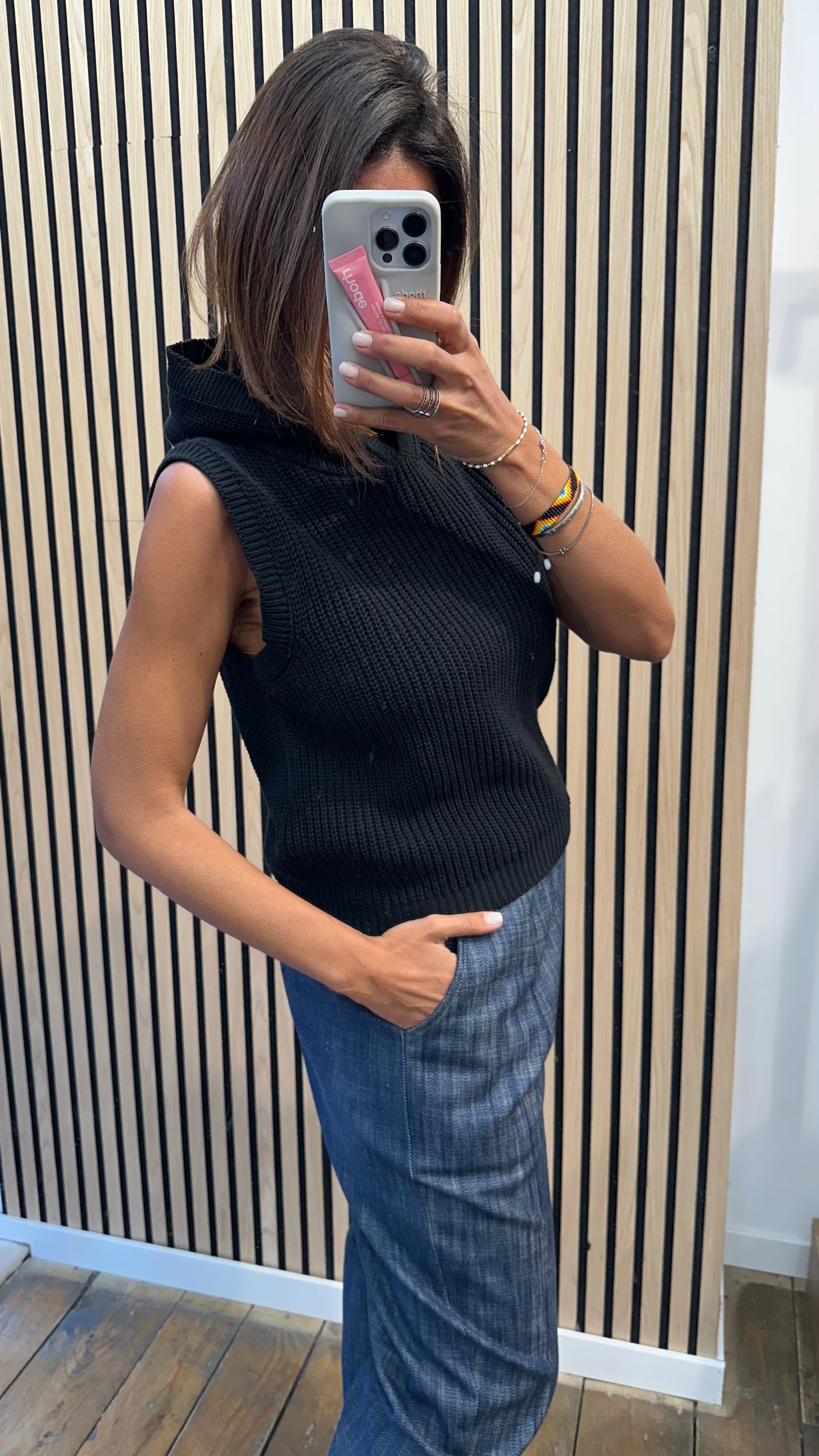 Gilet in maglia con cappuccio