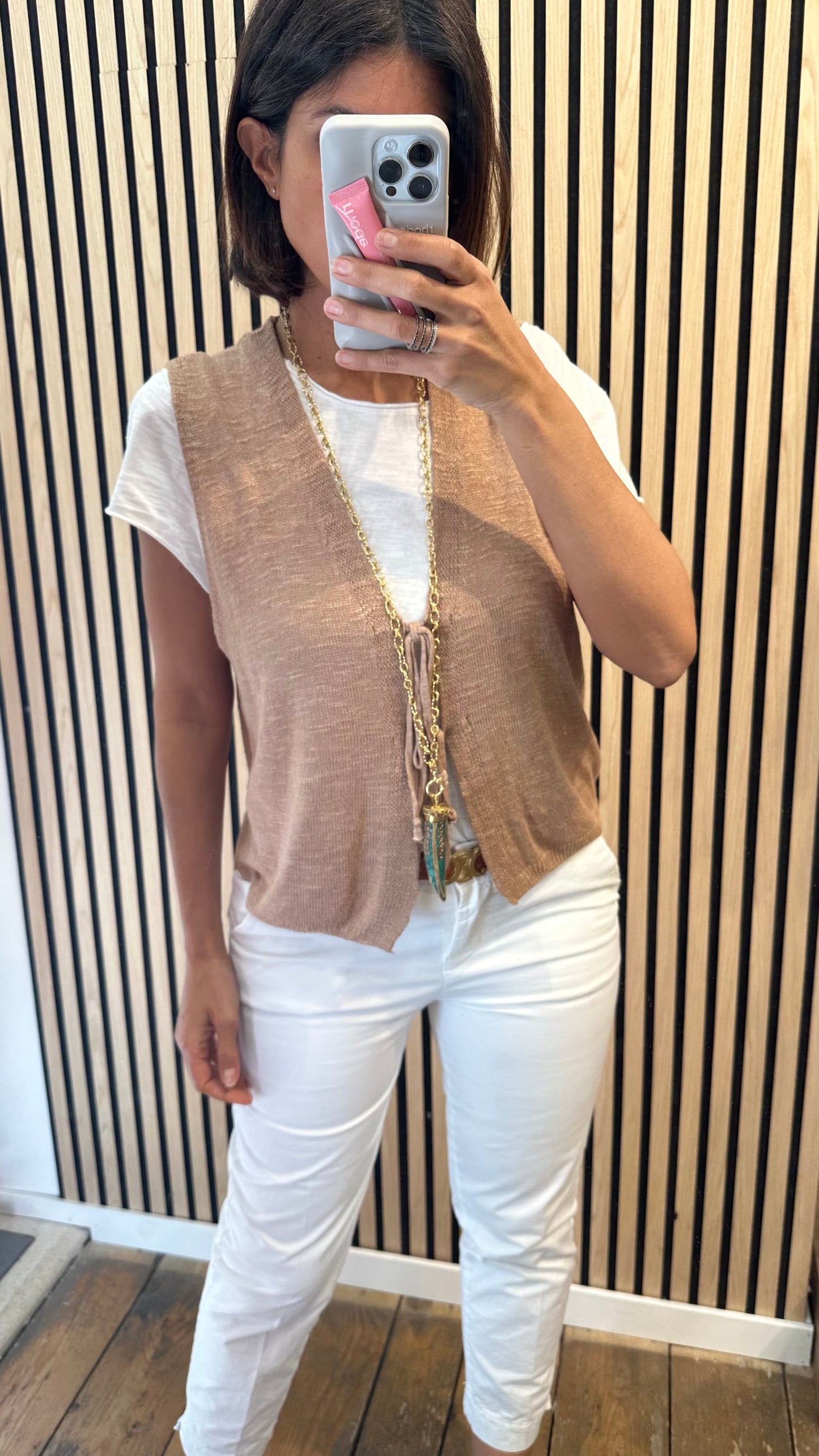 Gilet lacci misto Lino