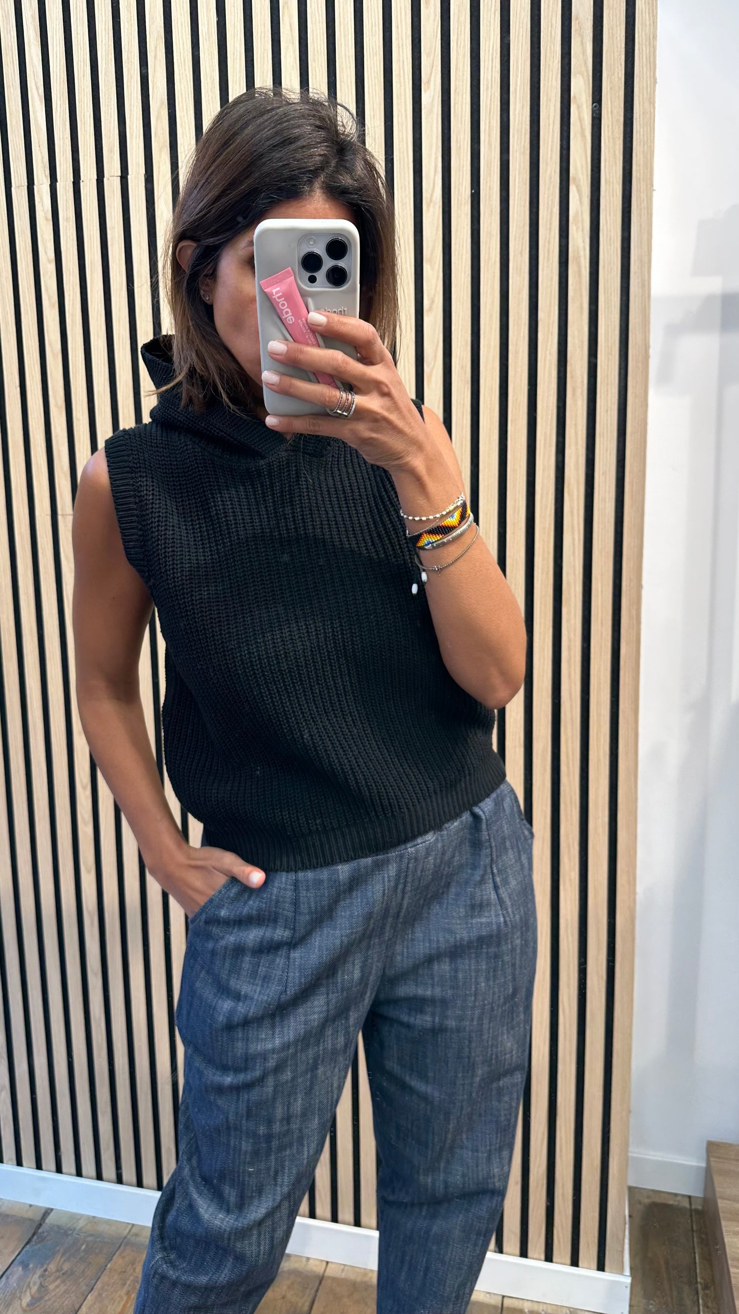 Gilet in maglia con cappuccio