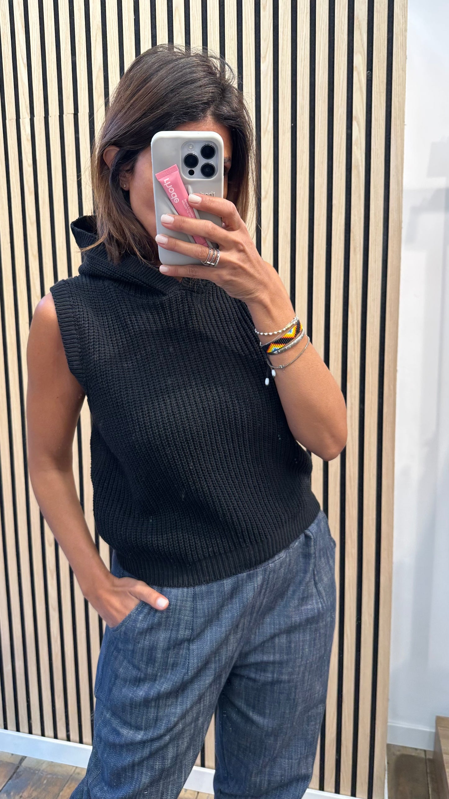 Gilet in maglia con cappuccio