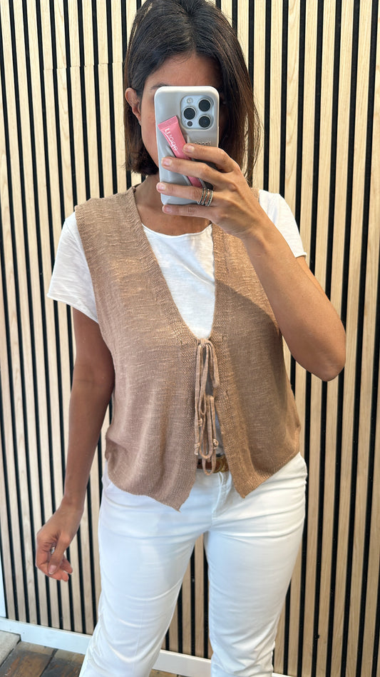 Gilet lacci misto Lino