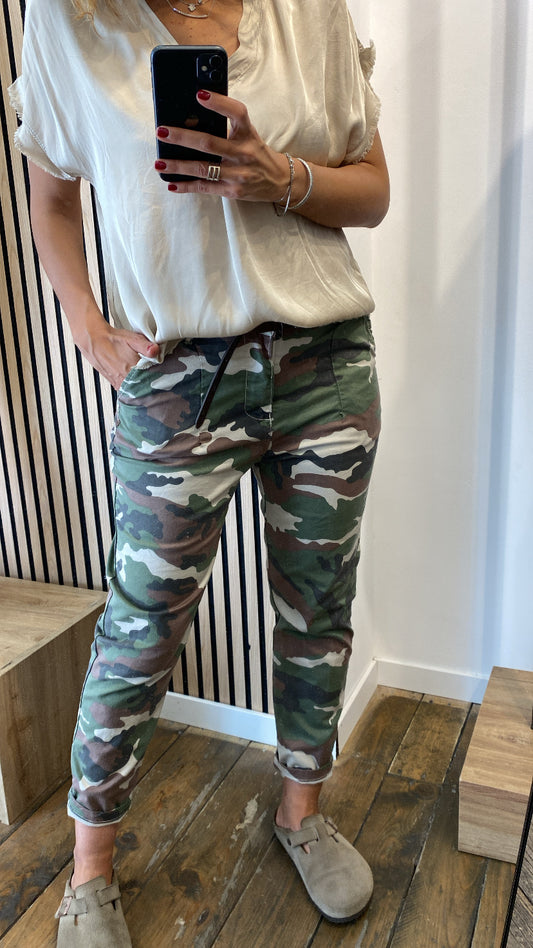 Pantalone in cotone Camouflage - Verde / Tabacco