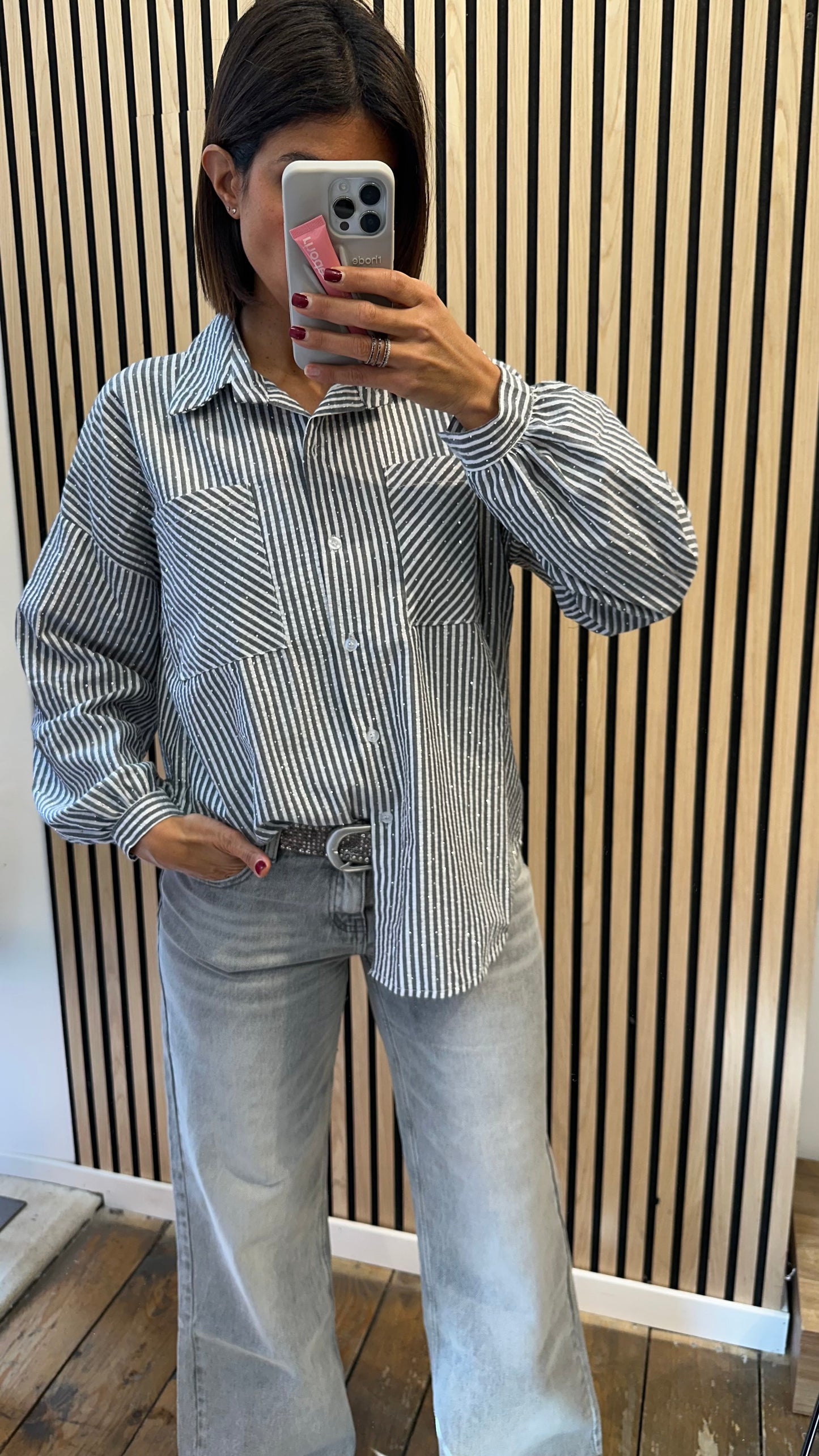 Camicia gessata strass