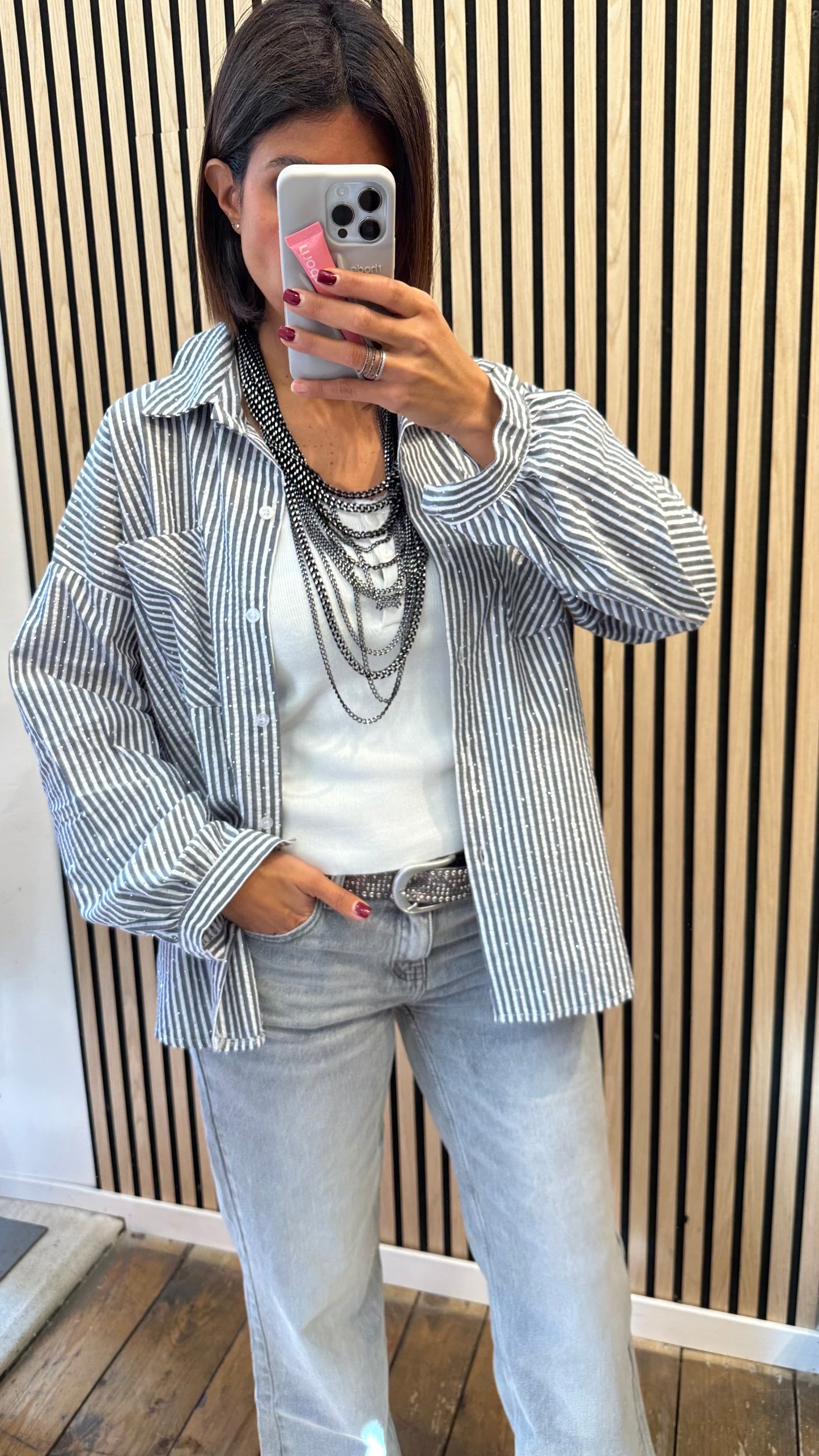 Camicia gessata strass